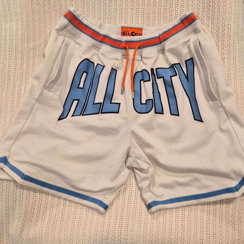 Just Don All City Mesh Basketball Shorts White Blue Orange Size Large